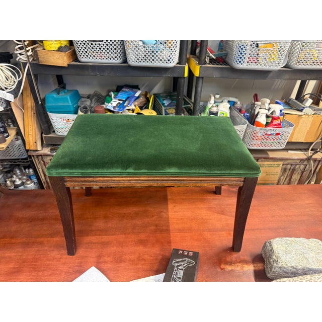 Mid-Century French Louis XVI Style Walnut & Green Velvet Ottomans - Pair For Sale In Atlanta - Image 6 of 6