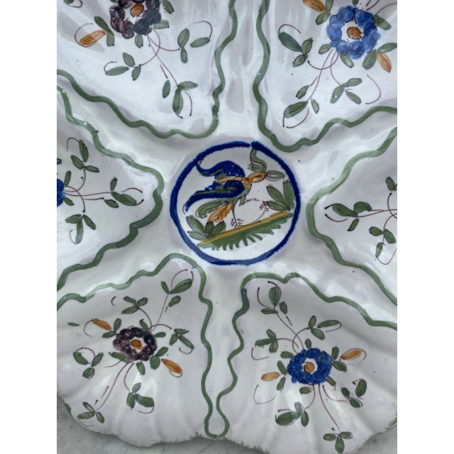 French French Faience Oyster Plate With Bird Moustiers Style Circa 1940 For Sale - Image 3 of 4