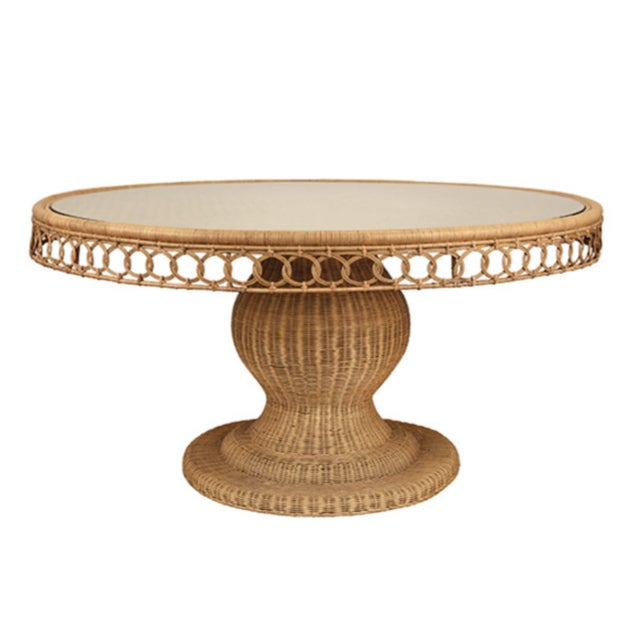 Tan Matthew Izzo Home Gabrielle 60" Woven Rattan Pedestal Dining Table With Glass Top For Sale - Image 8 of 8