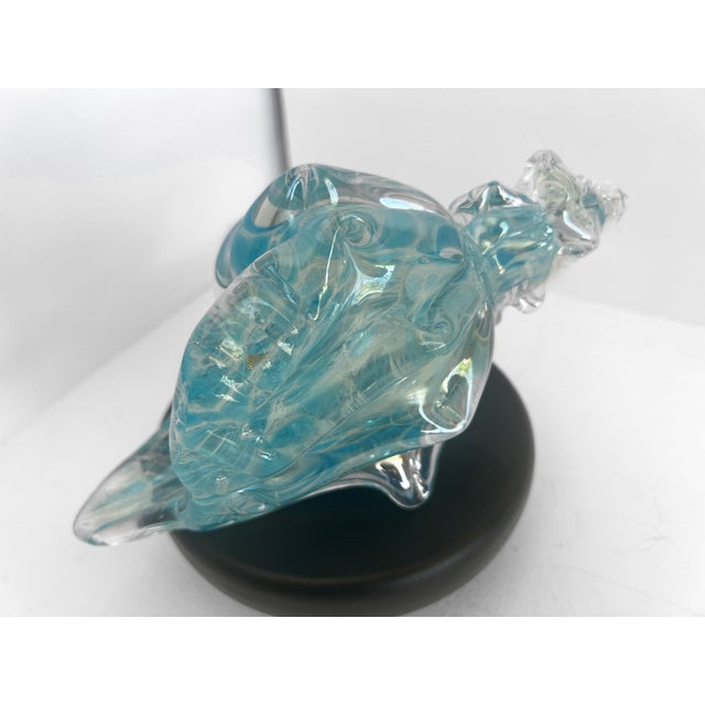 Glass Vintage Hand-Blown Italian Glass Conch Shell Sculpture – Blue Swirl Aventurine Art For Sale - Image 7 of 16