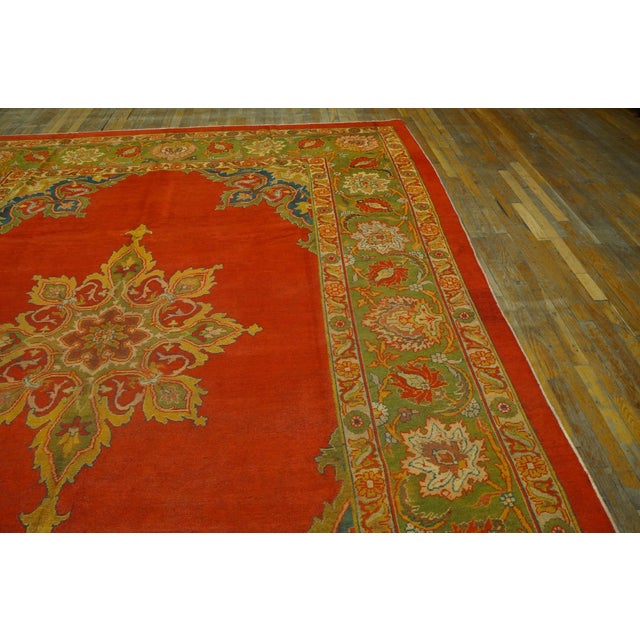 Ultra-Classic Medallion With Yellow Accents in a Open Red Field Antique Indian Amritsar Rug For Sale In New York - Image 6 of 11