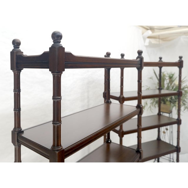 Pair of 6 Tier Faux Bamboo Bottom Drawer Cherry Bookcases Round Ball Finials For Sale - Image 14 of 14