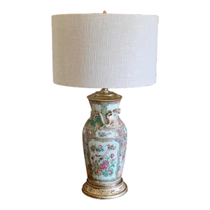 Large Rose Mandarin Porcelain Lamp With Fancy Brass Fittings