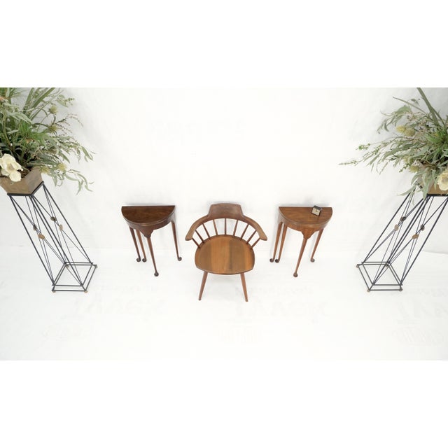 Pair Walnut Baker Demilune Flip Top Round End Side Console Occasional Table MINT For Sale - Image 12 of 12