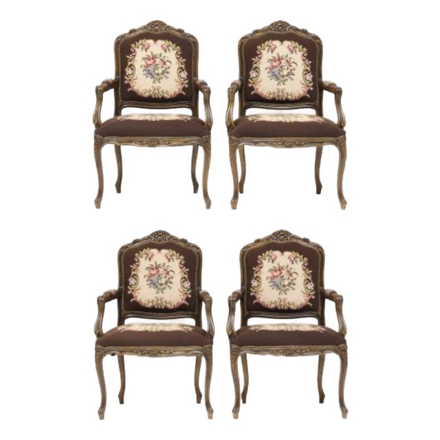 Early 20th Century Set of Four (4) Louis XV Style Carved Chairs For Sale