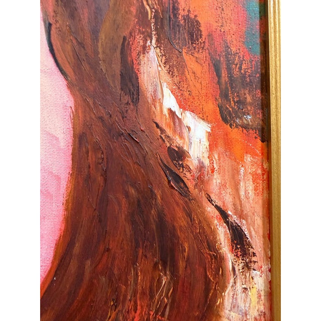Pink Mid-Century Expressionist Female Portrait Painting Signed T. Radican – Framed For Sale - Image 8 of 9