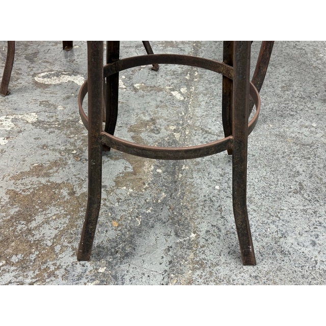 Mid 20th Century Burgundy Vinyl + Metal Bar Stools, Set of Three For Sale - Image 9 of 12