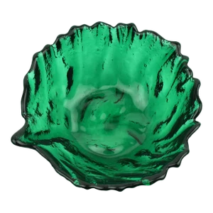 Handmade Blenko Glass Green Leaf Shape Bowl Signed Richard Blenko, 2001