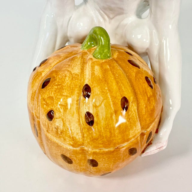 1950s Vintage Majolica Chinoiserie Hollywood Regency Figural Monkey With Pumpkin After Chelsea House, Halloween & Thanksgiving For Sale - Image 14 of 18