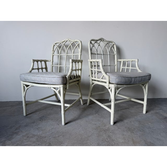 1970's McGuire Palm Beach Coastal - Style White Bamboo & Leather Wrapped Dining Chairs – Set of 6 For Sale - Image 10 of 18