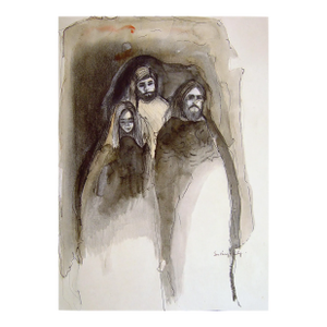Mid 20th Century Figural Group in Grisaille Watercolor Painting