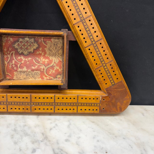 Antique Inlaid Triangular Cribbage Board With Integrated Card Holder For Sale In Portland, ME - Image 6 of 7