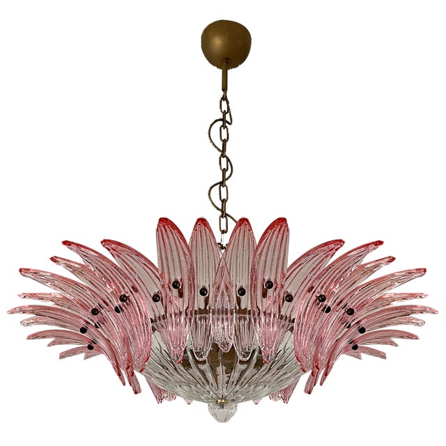 Murano Palmette Pendant Light in Pink Glass, 1990 For Sale