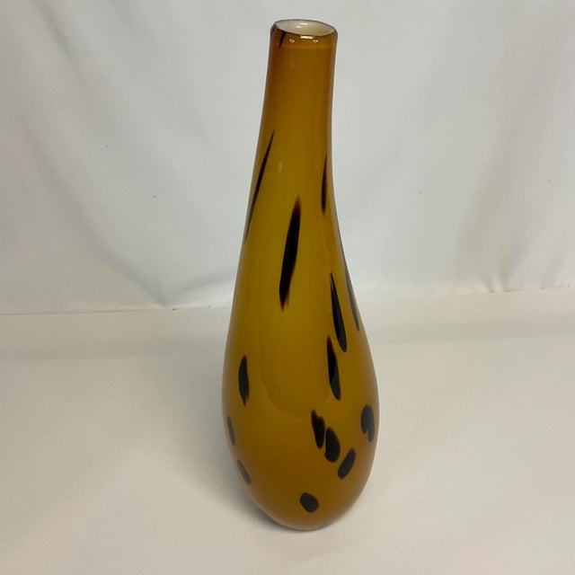 Vintage Murano Italian Tiger Spot Boho Chic Handblown Amber Opaque Glass Vase For Sale - Image 12 of 12