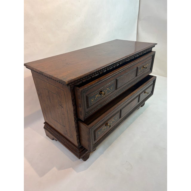 Traditional 1990s Vintage Two Drawer Walnut Chest With Maple and Ebony Inlay For Sale - Image 3 of 12
