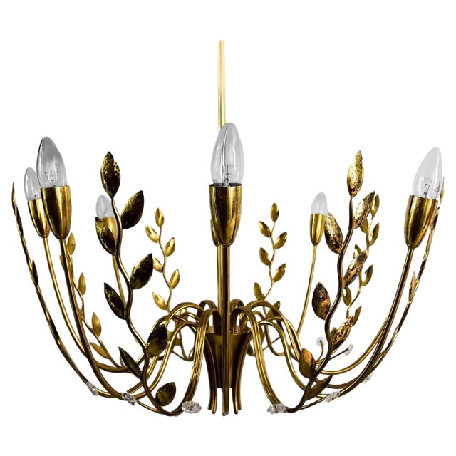 Hammered Leaves 8-Arm Chandelier Attributed to Lobmeyr, 1950s For Sale