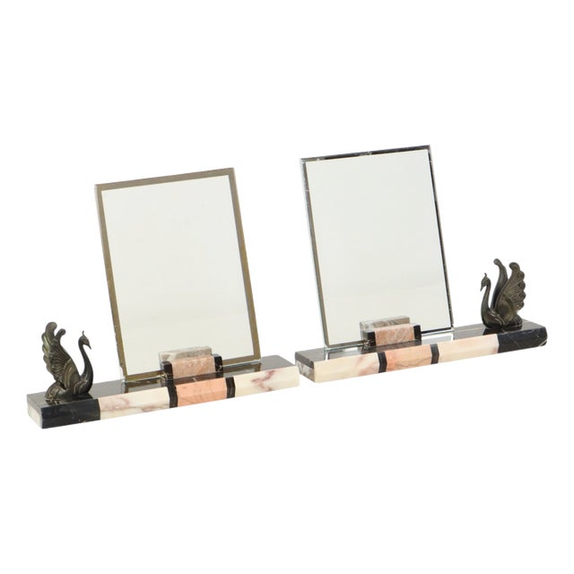 Large Art Deco Marble Photo Frames with Birds, 1930s, Set of 2 For Sale