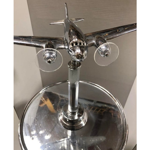 Art Deco 1930s Art Deco Lighted Ashtray Stand With Chrome Airplane For Sale - Image 3 of 7
