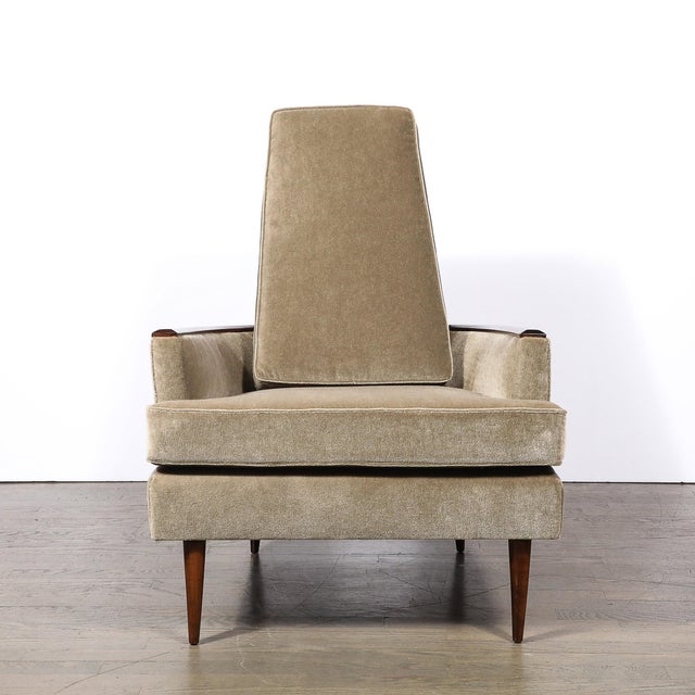 Mid-Century Walnut & Smoked Taupe Mohair Curved Arm Lounge Chair & Ottoman For Sale - Image 10 of 18