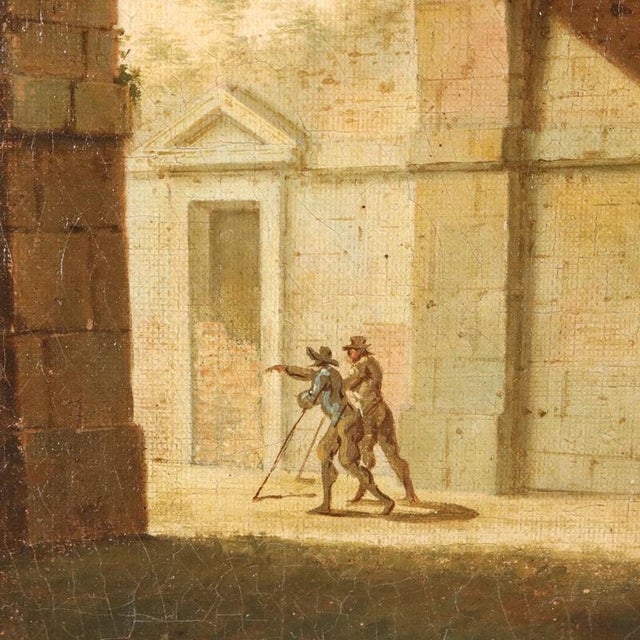 Architectural Caprice with Figures, Late 1700s, Oil on Canvas For Sale - Image 5 of 14