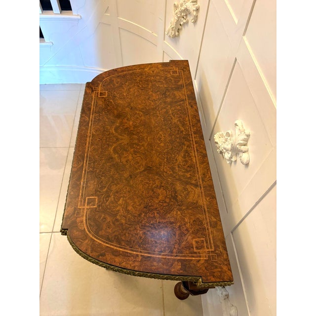 Antique Victorian Burr Walnut Card Console Table with Ormolu Mounts and Inlay, 1850 For Sale - Image 12 of 17