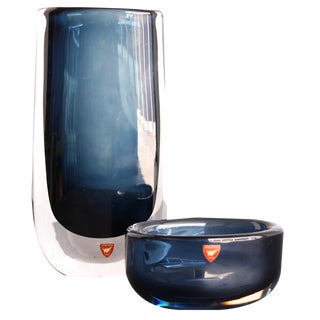 Vintage Scandinavian Art Glass Vases by Nils Landberg for Orrefors, 1960s, Set of 2 For Sale