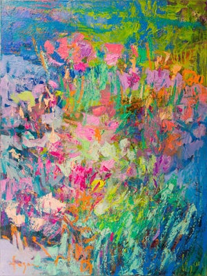 Forevermore 2 by Dorothy Fagan | Oil on Canvas Abstract floral landscape in vibrant colors
