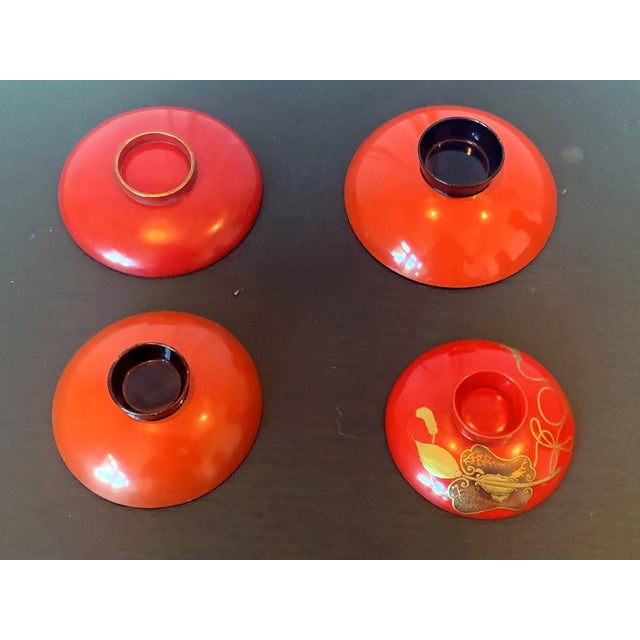 Japanese Four Japanese Lacquered Sake Cups Meiji Period For Sale - Image 3 of 8