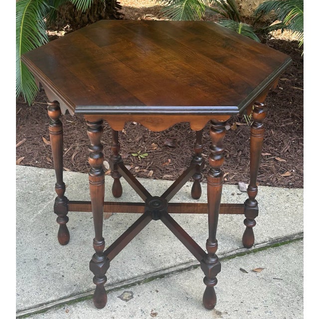 Wood Walnut Jacobean Style Occasional Center Table With Fancy Apron For Sale - Image 7 of 12