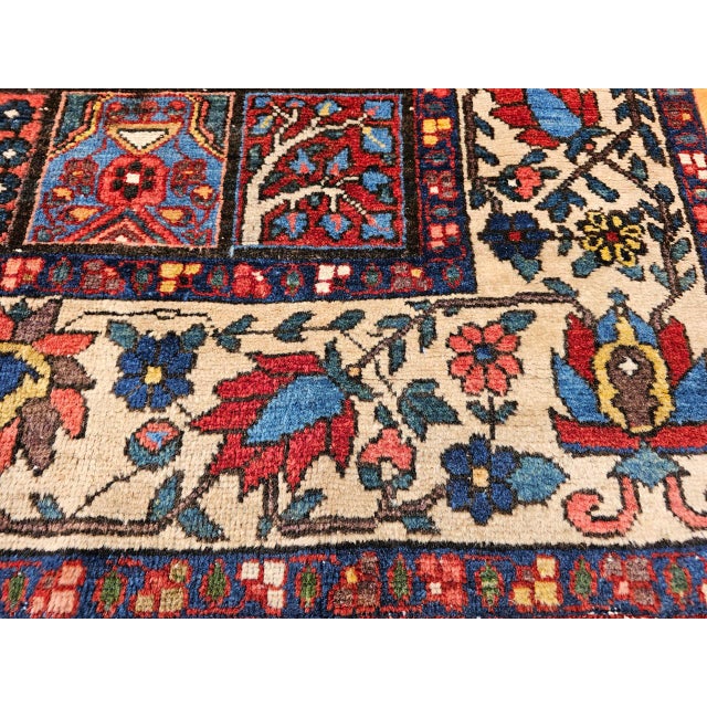 Persian Vintage Persian Bakhtiari Rug, Hand-Knotted Wool, Allover Garden Panel Pattern, Pale Yellow & Red,5x7 For Sale - Image 3 of 16