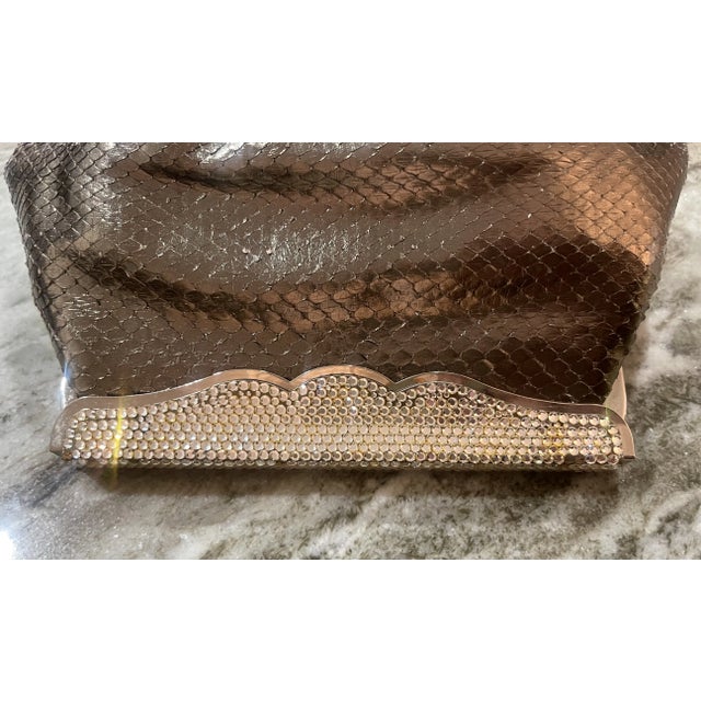 Glass 1980s Varon Pewter Snakeskin Clutch With Swarovski Crystal Frame For Sale - Image 7 of 11