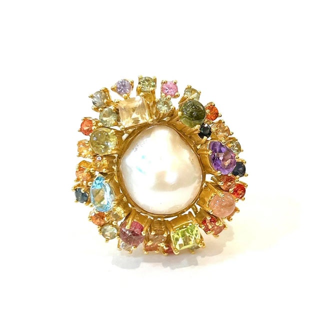 Not Yet Made - Made To Order Bochic “Orient” Sapphire & Multi Fancy Gem Cocktail Ring Set 18K Gold & Silver, Size 6 For Sale - Image 5 of 8