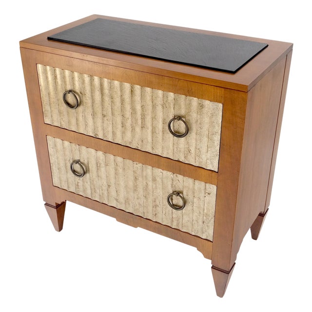 Baker Slate Top Silver Leaf Scallop Front Two Drawers Night Stand End Table MINT For Sale