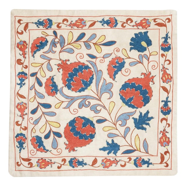 20"x21" 100% Silk Embroidered Cushion Cover. Pomegranate Patterned Throw Pillow For Sale