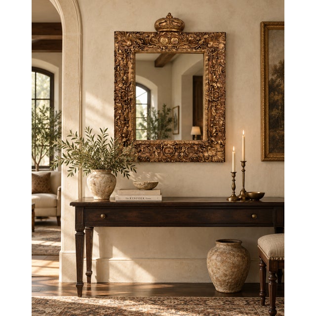 Gold A Rococo-Style, Hand-Carved, Gilded Crown Mirror For Sale - Image 8 of 9