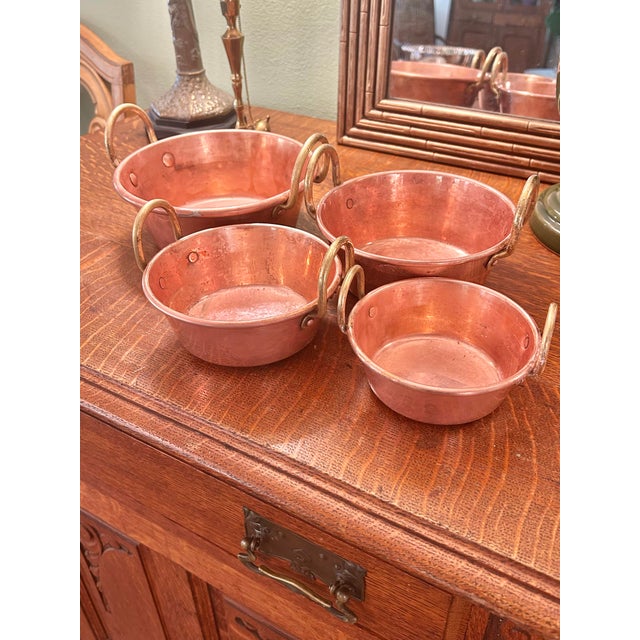 1970s Vintage Made in Portugal Copper Jelly Pots With Brass Handles - A Set of 4 For Sale - Image 5 of 11