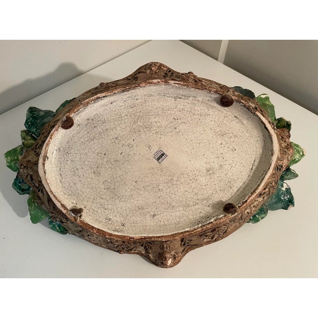 Monumental Italian Majolica Swan Centerpiece Bowl by Abigails Italy, Hand-Painted Fruit & Faux Bois, 24 For Sale - Image 11 of 11