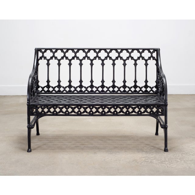 Gothic English Coalbrookdale Style Cast Gothic Revival Garden Bench For Sale - Image 3 of 18