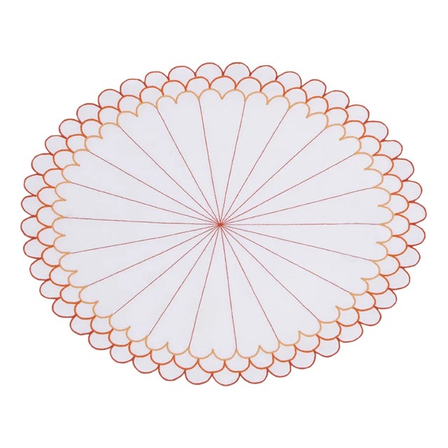 Escamas Orange Embroidered Linen Placemat by Los Encajeros For Sale