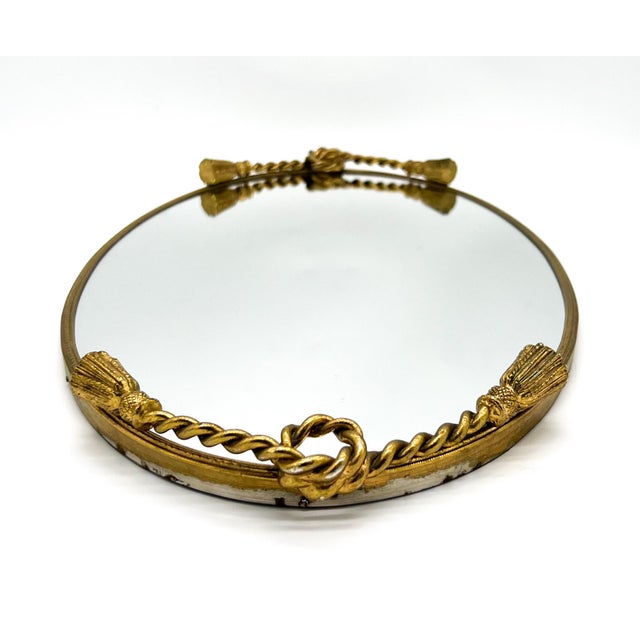Vintage Hollywood Regency Gold Rope Tassel Oval Mirrored Vanity Tray - Hollywood Regency, French Provincial, Neoclassical For Sale In Houston - Image 6 of 10
