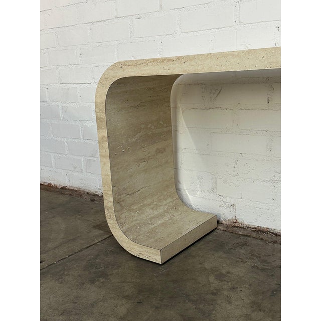 1990s Faux Travertine Scroll Console Table For Sale - Image 9 of 12