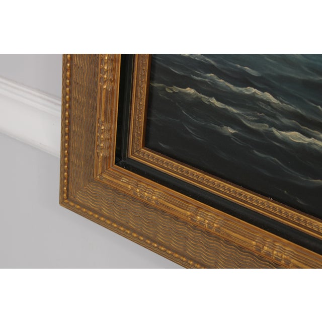 Gold Artist Signed Oil on Canvas Tall Ships Painting For Sale - Image 8 of 14
