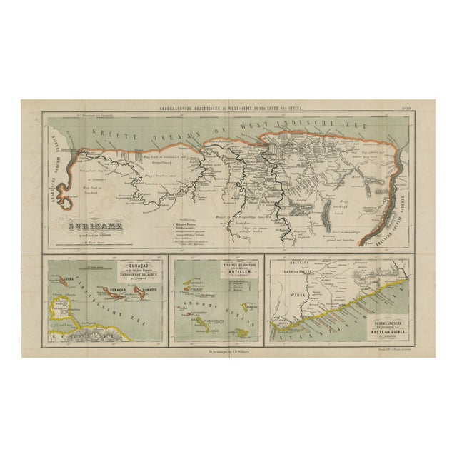 Suriname, Curaçao and Dutch Guinea Jacob Kuyper Colonial Atlas Map, 1882 For Sale