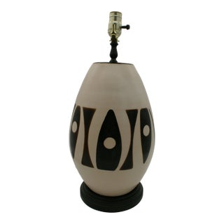 Late 20th Century Black & Ivory Geometric Chulucanas Pottery Lamp – Handcrafted Peruvian Art Large Egg Vase Shape For Sale