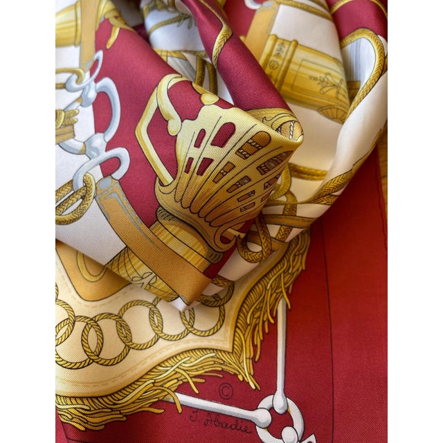 Red Hermes Les Cliquetis Red Silk Scarf Artist Julie Abadie 2010 For Sale - Image 8 of 9