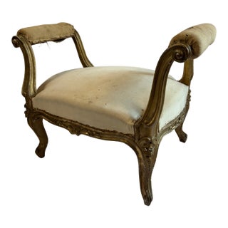 Antique Louis XV Style Giltwood Bench, Original Springs & Horsehair Seat — Ready for Reupholstery For Sale