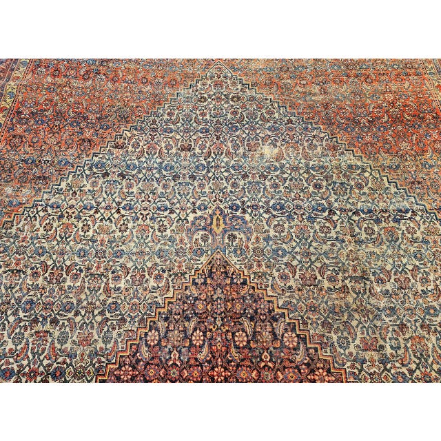 19th Century Persian Bidjar Rug, Hand-Knotted Wool, Herati Geometric Pattern, Ivory & Red, 10x14 For Sale - Image 13 of 18