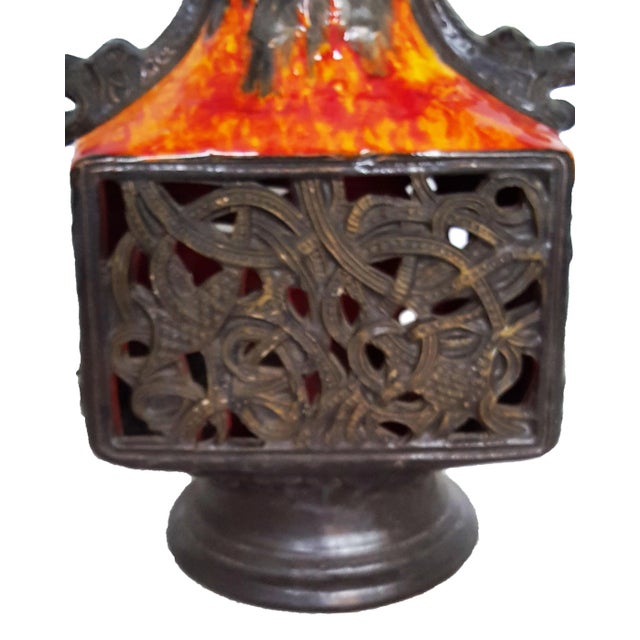 Pair of French Circa 1960 Ceramic Tables lamps from Vallauris (French Riviera Village). One bulb on the top ; 100W, and...