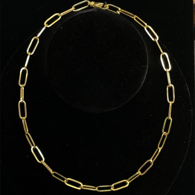 Gold 14k Yellow Heavy Gold Paperclip Link Chain Necklace For Sale - Image 8 of 8