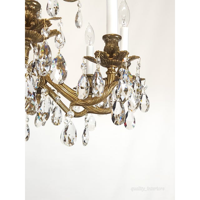 Antique 10 Arm Big Brilliant Bold Beautiful Brass Cut Lead Crystal Chandelier For Sale - Image 10 of 12